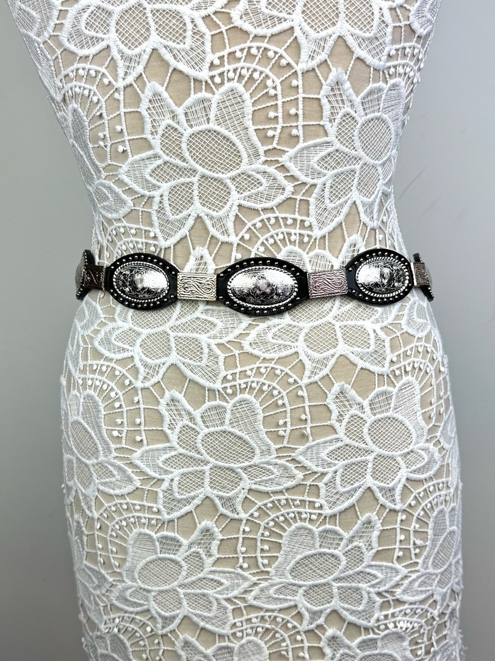 Leather Belt with Silver Plated Western Hardware Size 34” Women’s - Picture 3 of 12